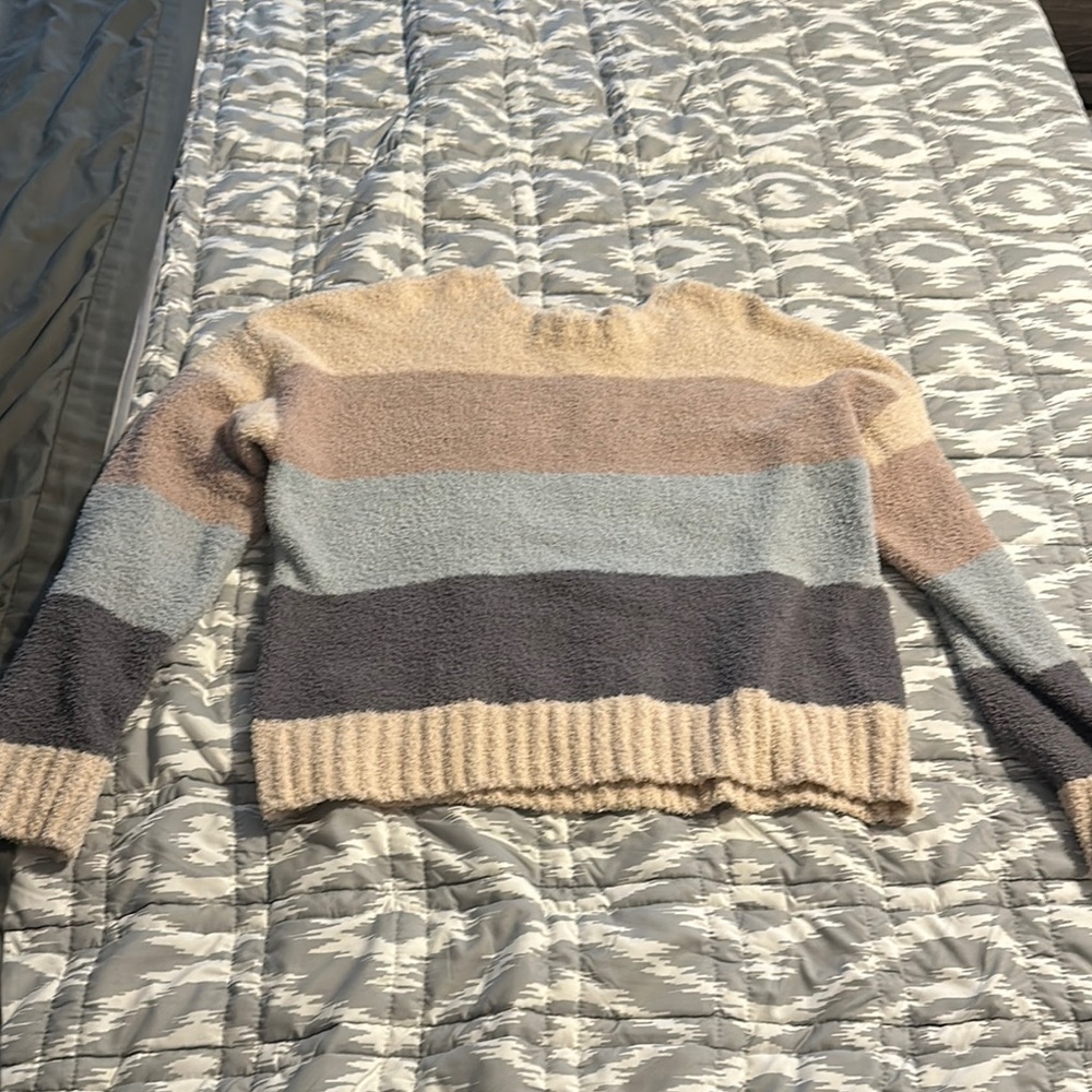 Altar'd State Cream and Blue Crew Neck Sweater